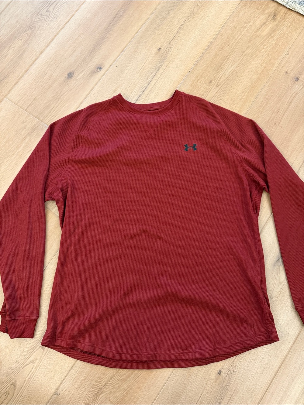 Under Armour Men's Long Sleeve Crew Thermal - Deep Red with Black Logo